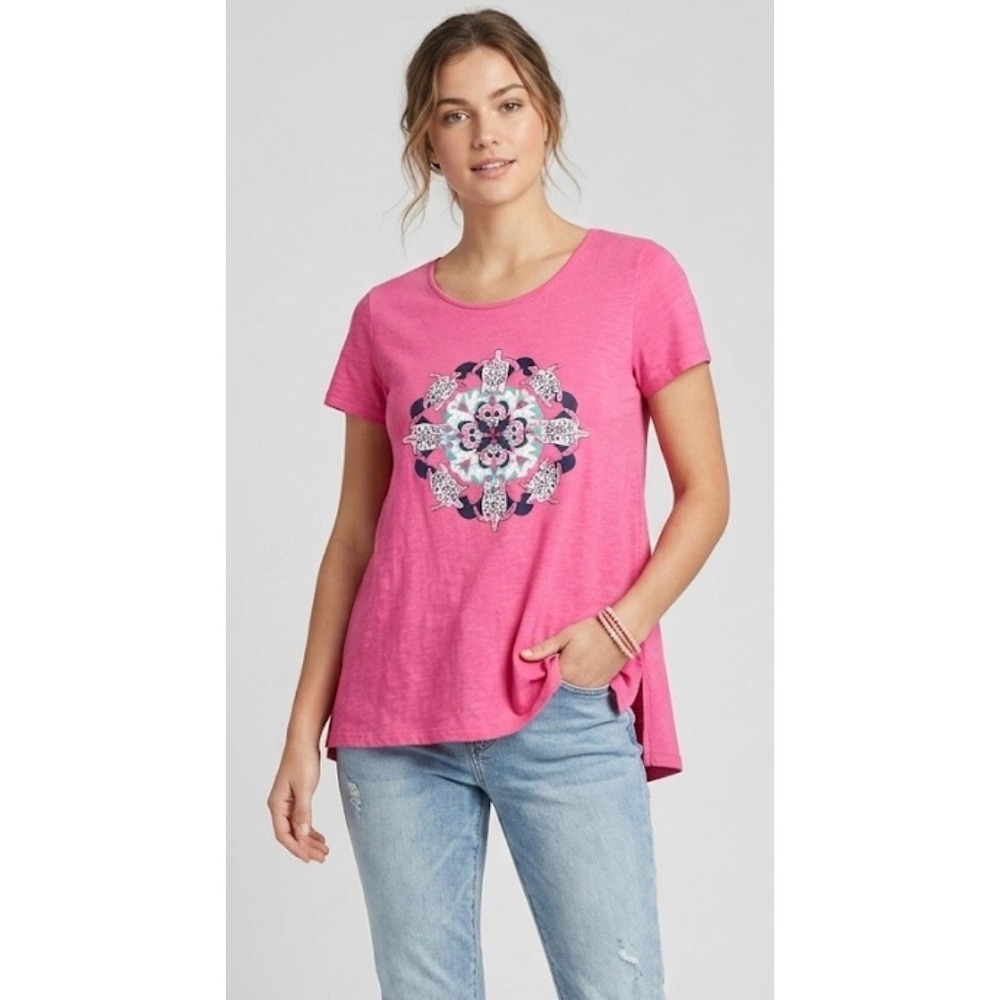 Crown & Ivy Tee Short Sleeve in Pink Sequin Turtle Size XS NEW